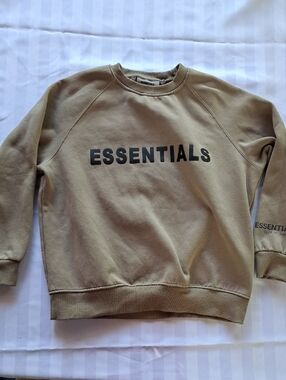 ESSENTIALS Men's Crewneck Sweater in Tan with Black Logo